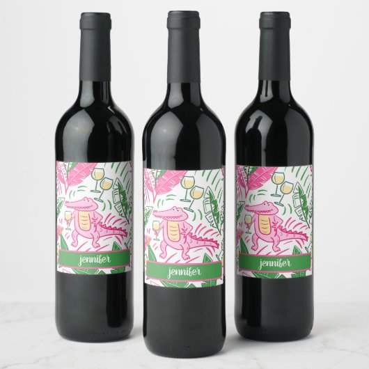 Alligator Wine Roze Groene Preppy Gepersonaliseerd Wijn Etiket (Flessen)