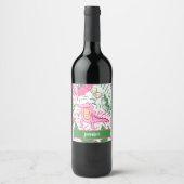 Alligator Wine Roze Groene Preppy Gepersonaliseerd Wijn Etiket (Voorkant)