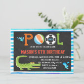 Alligator zwembad verjaardagsfeestje uitnodiging (Staand voorkant)