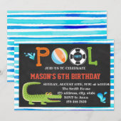 Alligator zwembad verjaardagsfeestje uitnodiging (Voorkant / Achterkant)