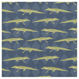 Alligators in Olive Green tegen Navy Blue Stof