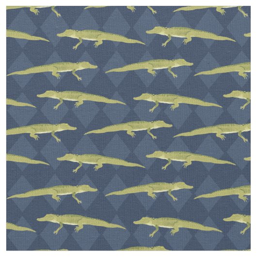 Alligators in Olive Green tegen Navy Blue Stof (Close Up)