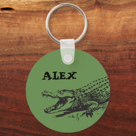 Alligatortekening met aangepaste naam sleutelhanger (Voorkant)