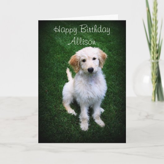 Allison Happy Birthday Golden Doodle Puppy Kaart (Voorkant)
