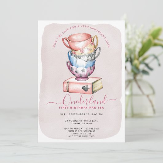 Allison's Onederland Meisje's Par-Tea 1e Verjaarda Kaart (Staand voorkant)