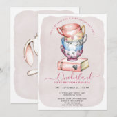 Allison's Onederland Meisje's Par-Tea 1e Verjaarda Kaart (Voorkant / Achterkant)