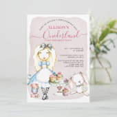 Allison's Onederland Tea Party Girl's 1e Verjaarda Kaart (Staand voorkant)