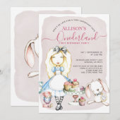 Allison's Onederland Tea Party Girl's 1e Verjaarda Kaart (Voorkant / Achterkant)