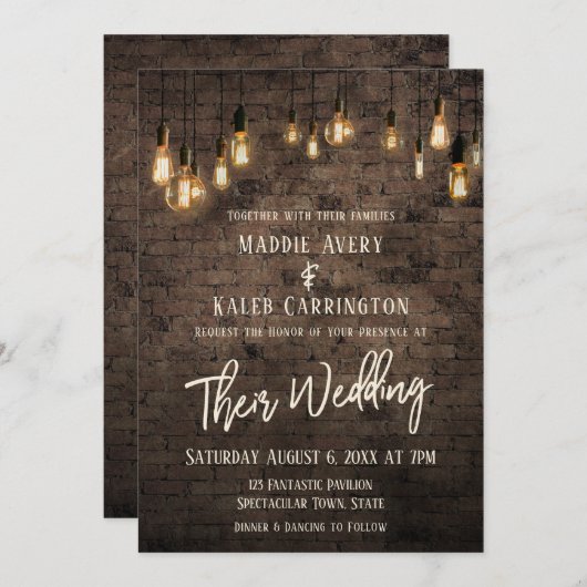 Allison's v4 Brick Edison Lights Bruiloft Kaart (Voorkant / Achterkant)