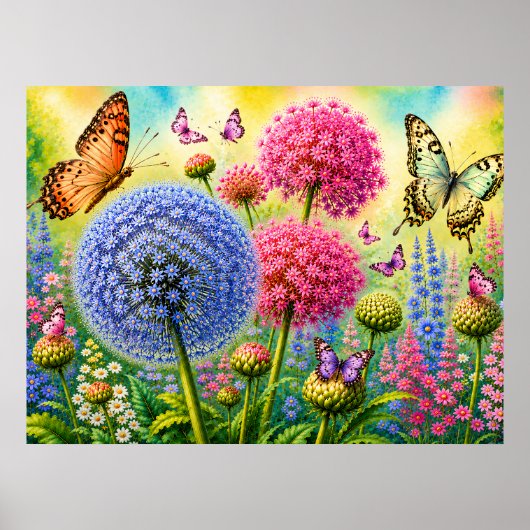 Allium en Vlinders Poster (Voorkant)