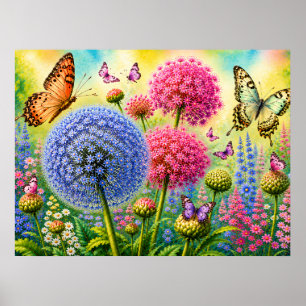 Allium en Vlinders Poster