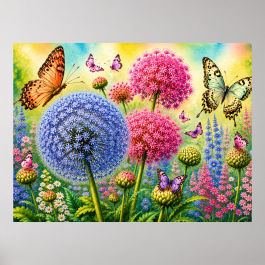 Allium en Vlinders Poster (Voorkant)