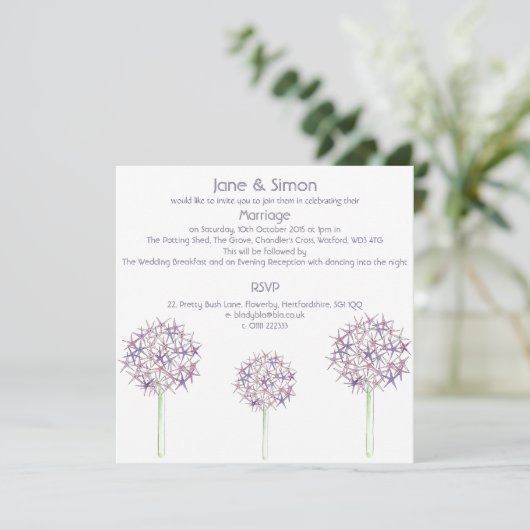 Allium Floral Design Huwelijksuitnodiging Kaart (Staand voorkant)