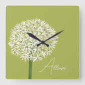 Allium Flower Botanical Art | Elegant Flora Vierkante Klok (Voorkant)