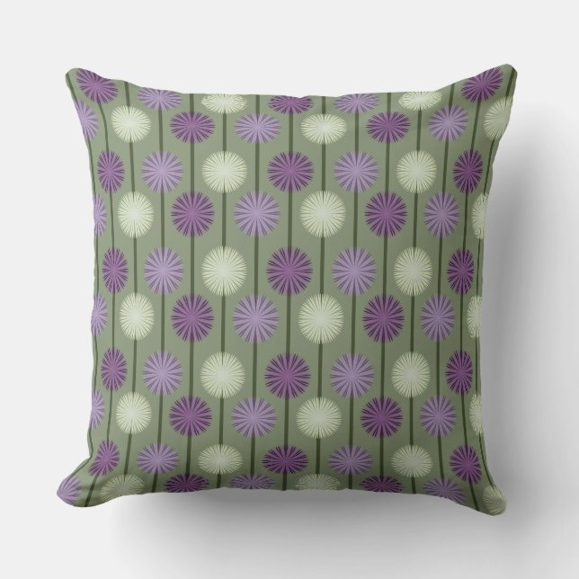 Allium Flower Pattern Paars and Green Pillow Kussen (Voorkant)