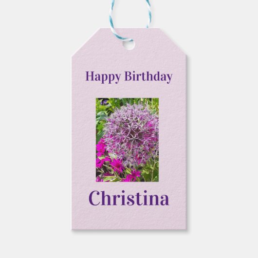 Allium & Zomerbloemen Verjaardag Cadeaulabel (Voorkant)