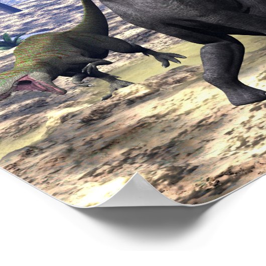 Allosaurus die brachiosaurus dinosaur aanvalt poster (Hoek)