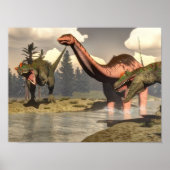 Allosaurus jaagt op grote brontosaurus dinosaur poster (Voorkant)