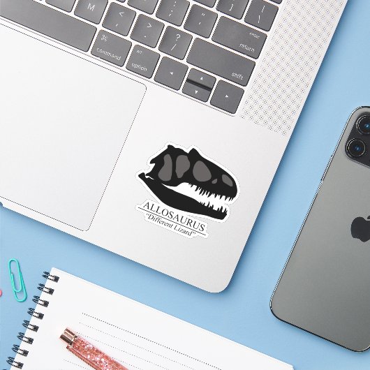 Allosaurus Skull Sticker (Laptop met iPhone)