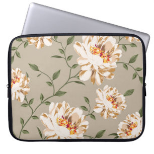 allover brown flower Patroon op blauwe achtergrond Laptop Sleeve
