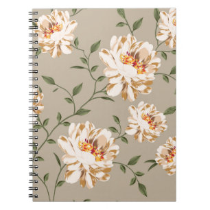 allover brown flower Patroon op blauwe achtergrond Notitieboek