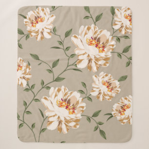 allover brown flower Patroon op blauwe achtergrond Sherpa Deken