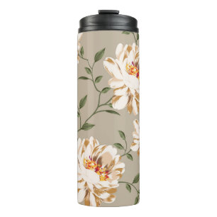 allover brown flower Patroon op blauwe achtergrond Thermosbeker