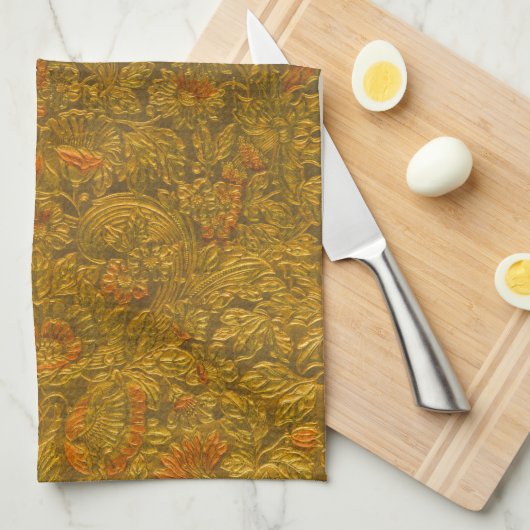  allover in reliëf gemaakt bloemmotief theedoek (Quarter Fold)