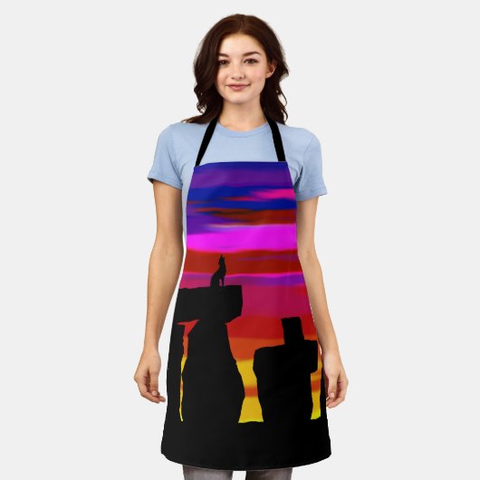 Allover Print Schort Desert Sunset w / Coyote (Gedragen)