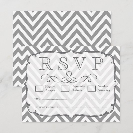 Alloy Gray & White Chevron Wedding RSVP-kaarten RSVP Kaartje (Voorkant / Achterkant)