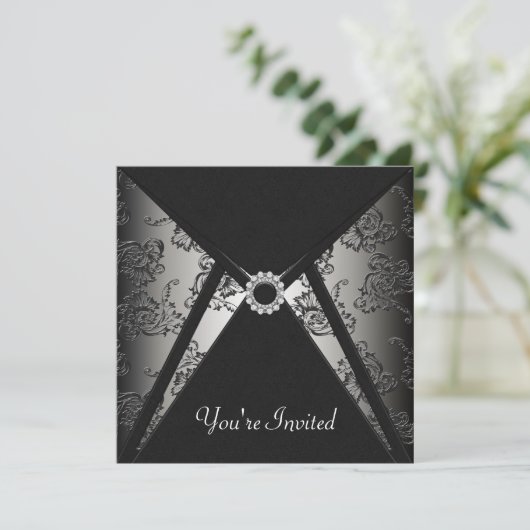 Allround Zwarte Damast Partij Template Kaart (Staand voorkant)