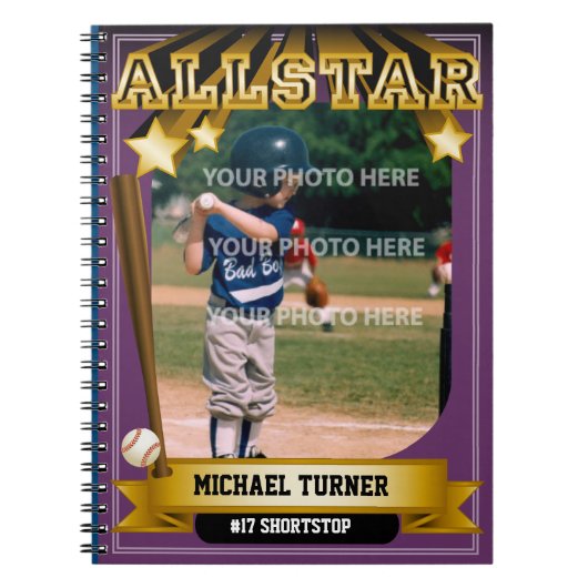 ALLSTAR Paarse Honkbalkaart Notitieboek (Voorkant)