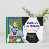 Allstar Soccer Baseball Birthday Uitnodiging (Staand voorkant)