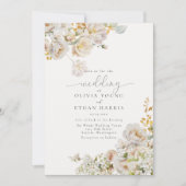 Allure - Witte Rozen & Baby's Breath Bruiloft Invi Kaart (Voorkant)