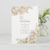 Allure - Witte Rozen & Baby's Breath Bruiloft Invi Kaart (Staand voorkant)