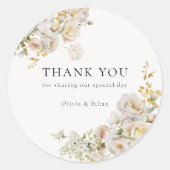 Allure - Witte Rozen & Baby's Breath Bruiloft Ronde Sticker (Voorkant)