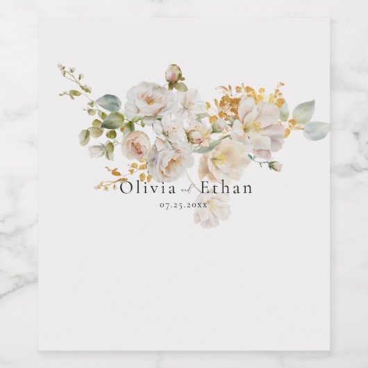 Allure - Witte Rozen & Baby's Breath Bruiloft Wijn Etiket (Enkel label)