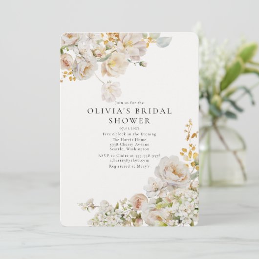 Allure - Witte Rozen & Baby's Breath Vrijgezellenf Kaart (Staand voorkant)