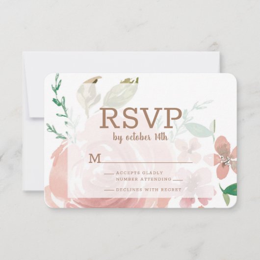 Allurerende Roos  Stusty Pink Floral Waterverf RSVP Kaartje (Voorkant)