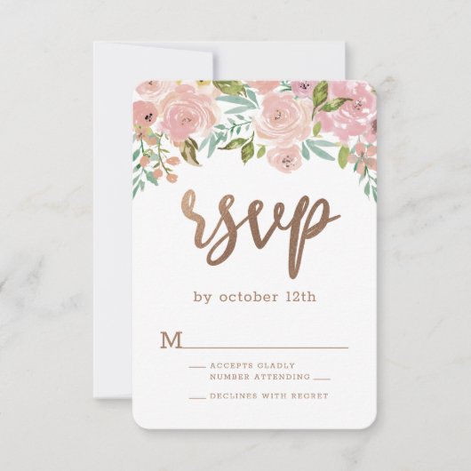 Allurerende Roos Stusty Pink Floral Waterverf RSVP Kaartje (Voorkant)