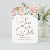 Allurerende Roos  Stusty Pink Floral Waterverf Save The Date (Staand voorkant)