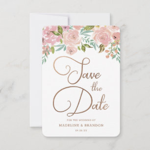 Allurerende Roos  Stusty Pink Floral Waterverf Save The Date