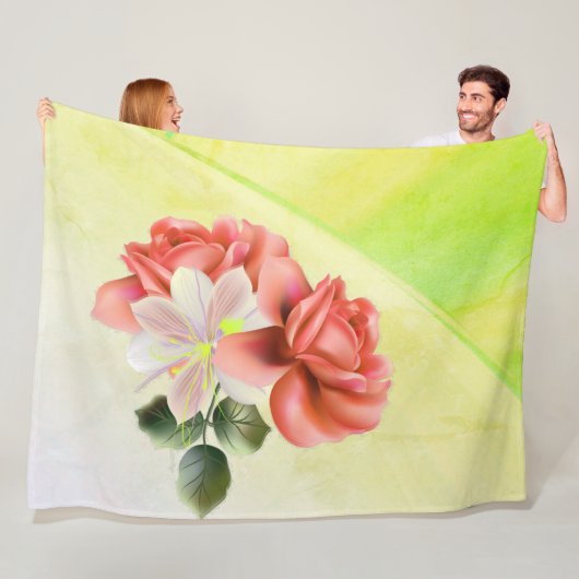 Alluring Flowers Youthful Green Fleece Deken (In situ)