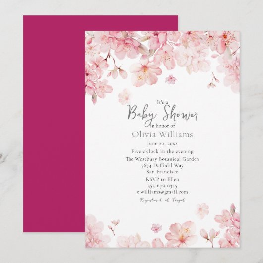 Alluring Pink Cherry Blossom Baby shower Kaart (Voorkant / Achterkant)
