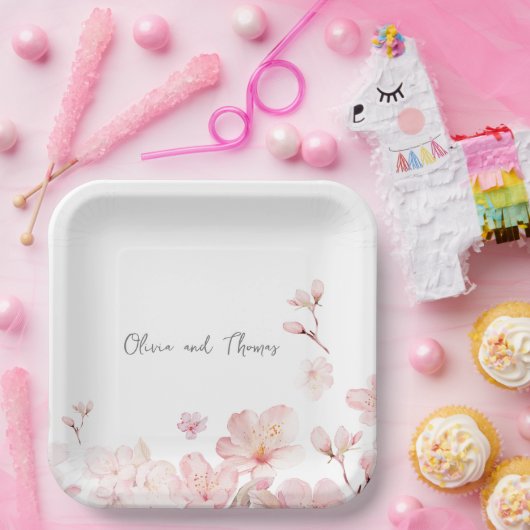 Alluring Pink Cherry Blossom Flowers Papieren Bordje (Feest)