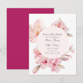 Alluring Pink Cherry Blossom Flowers Save The Date (Voorkant / Achterkant)