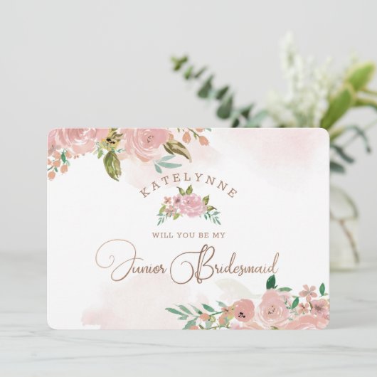 Alluring Roos  Pink Jr. Bridesmaid Voorstel (Staand voorkant)
