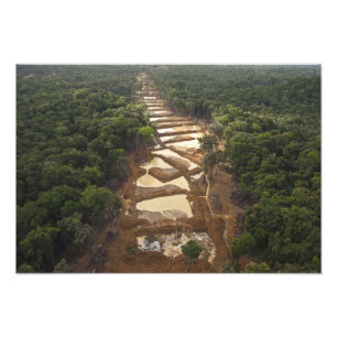 Alluviale goudwinning. Rainforest, Guyana. Foto Afdruk