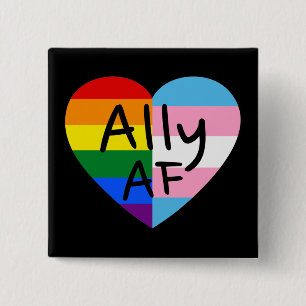 Ally AF III - LGBTQ Flag Gay Trans Queer Pride Vierkante Button 5,1 Cm