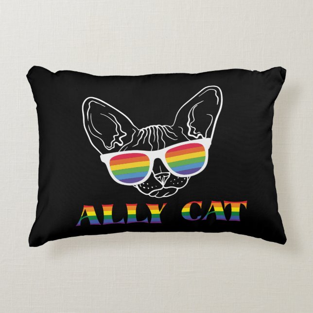 Ally Cat | Cute Cat | Regenboog | Pride Accent Kussen (Voorkant)